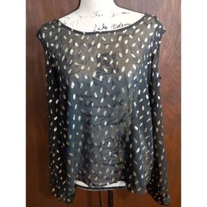 Love Fire Women's XL Black Gold Sheer Lightweight Cold Shoulder Blouse Top Club